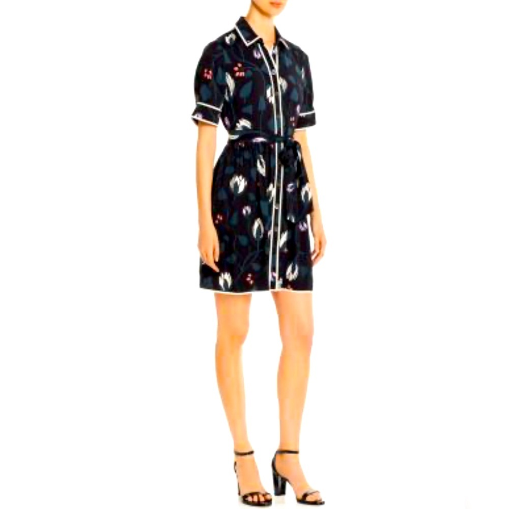NWOT Kate Spade Floral Black Mid  Short Sleeve Bottom Up Pockets Dress Size 14